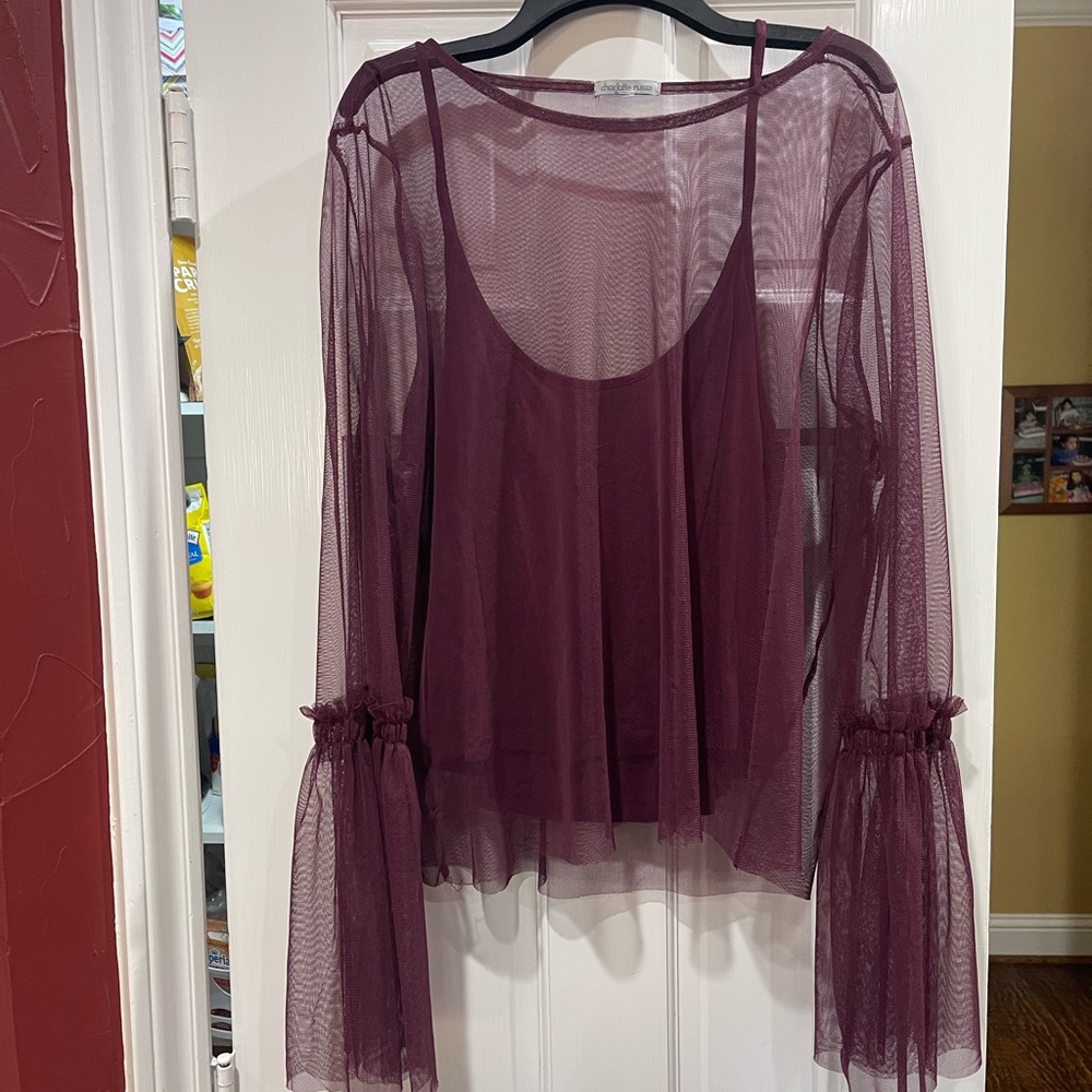 Charlotte Russe / maroon mesh top with matching maroon tank top / Size: L